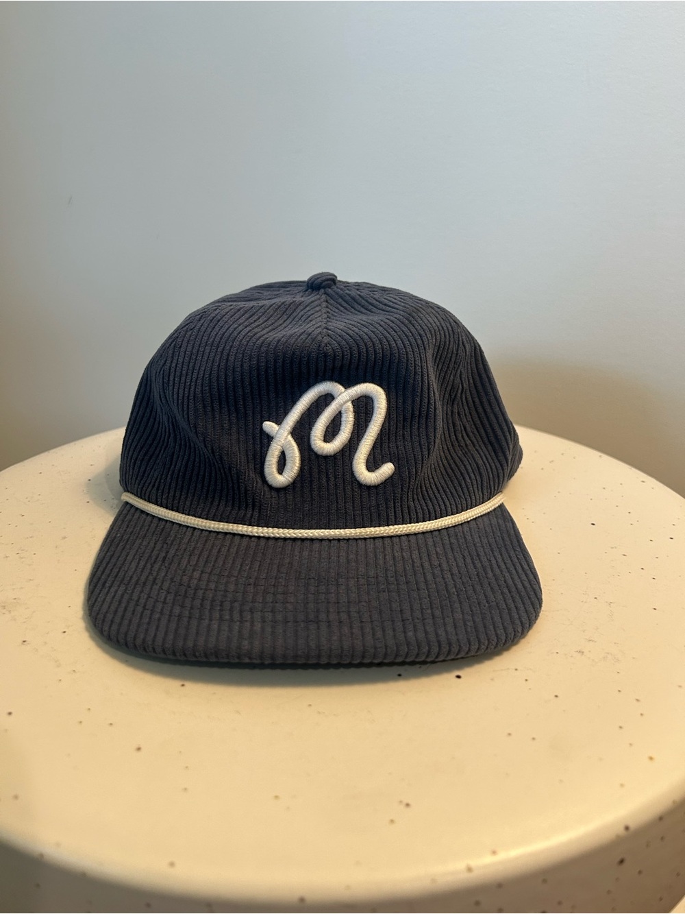 Malbon Golf The Corduroy M Script Rope Hat Navy Blue White Rope Rare Snapback
